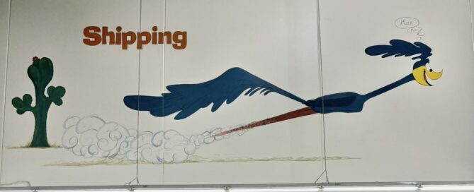 roadrunner cartoon painted on wall - folding cartons